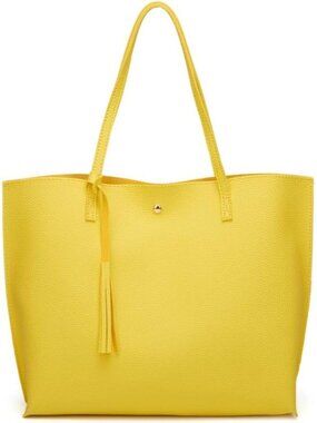 Women's Yellow Soft Faux Leather Big Capacity Tote Shoulder Bag Handbag